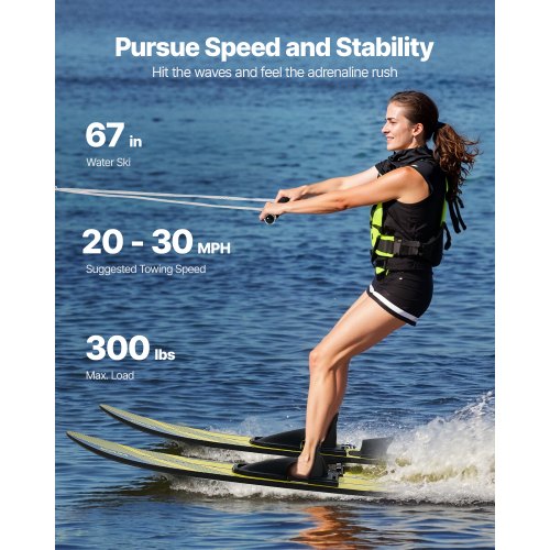 67 Water Skis Adult Water Ski with X9 Adjustable Horseshoe Bindings