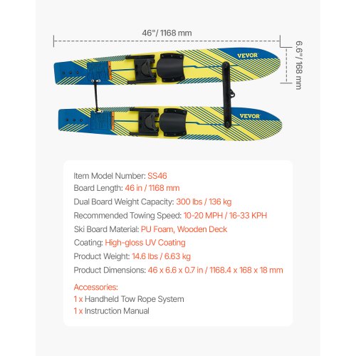 46 Water Skis Kids Water Ski Trainers with X7 Adjustable Bindings