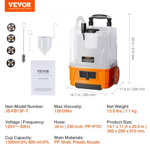 Paint Sprayer 1300W Electric Spray Paint Gun with Air Hose 1300ml and 800