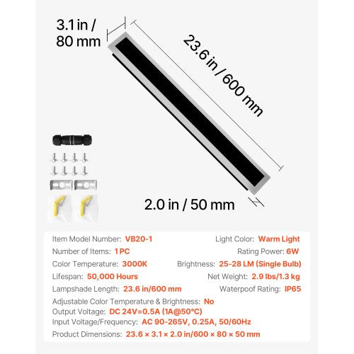 Outdoor Wall Light 23.6 Inch Long Strip Modern Exterior Wall Sconce Light