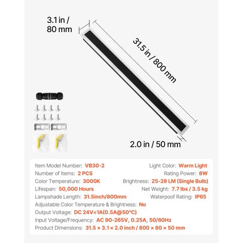 Outdoor Wall Lights 2 Pack 31.5 Inch Long Strip Modern Exterior Wall