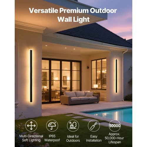 Outdoor Wall Lights 2 Pack 47.2 Inch Long Strip Modern Exterior Wall