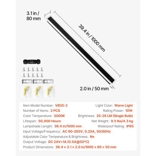 Outdoor Wall Lights 2 Pack 39.4 Inch Long Strip Modern Exterior Wall