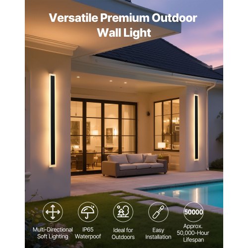 Outdoor Wall Lights 2 Pack 59.1 Inch Long Strip Modern Exterior Wall