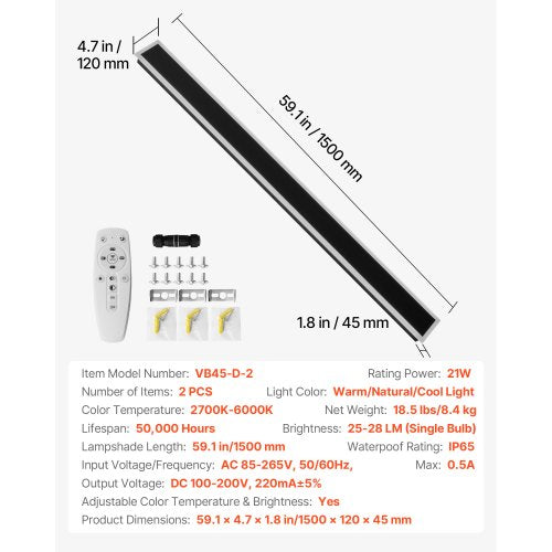 Outdoor Wall Lights 2 Pack 59.1 Inch Long Strip Modern Exterior Wall
