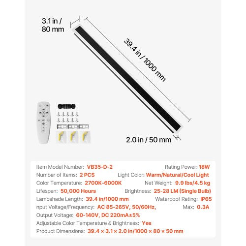Outdoor Wall Lights 2 Pack 39.4 Inch Long Strip Modern Exterior Wall 1
