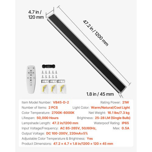 Outdoor Wall Lights 2 Pack 47.2 Inch Long Strip Modern Exterior Wall 1