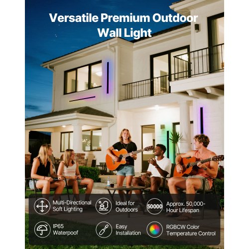 Outdoor Wall Lights 2 Pack 39.4 Inch Long RGB Modern Exterior Wall Sconce
