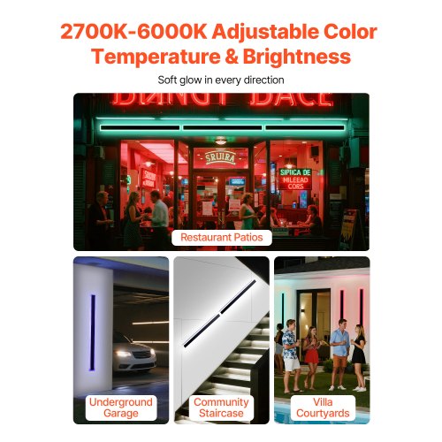 Outdoor Wall Lights 2 Pack 39.4 Inch Long RGB Modern Exterior Wall Sconce