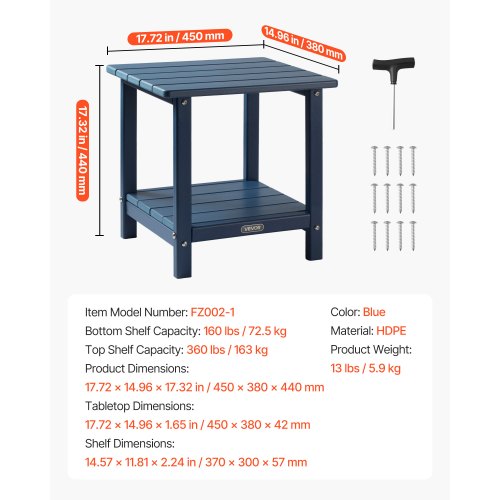 Outdoor Side Table 1772W x 1496D x 1732H Inch Double Layer HDPE Outside