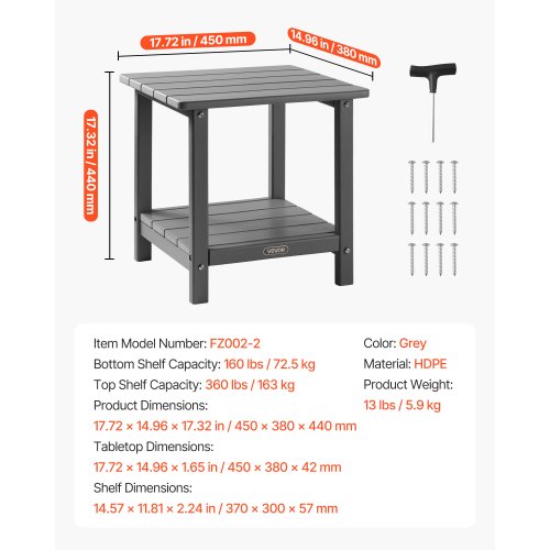 Outdoor Side Table 1772W x 1496D x 1732H Inch Double Layer HDPE Outside 1