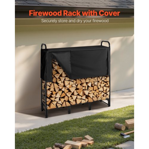 Firewood Rack with Waterproof Cover 4 ft Outdoor Firewood Holder 14 Cord
