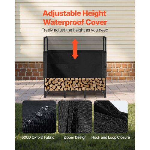 Firewood Rack with Waterproof Cover 4 ft Outdoor Firewood Holder 14 Cord