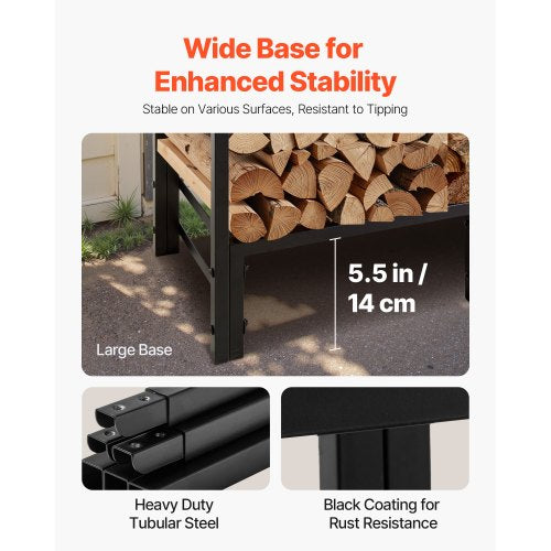 Firewood Rack with Waterproof Cover 4 ft Outdoor Firewood Holder 14 Cord