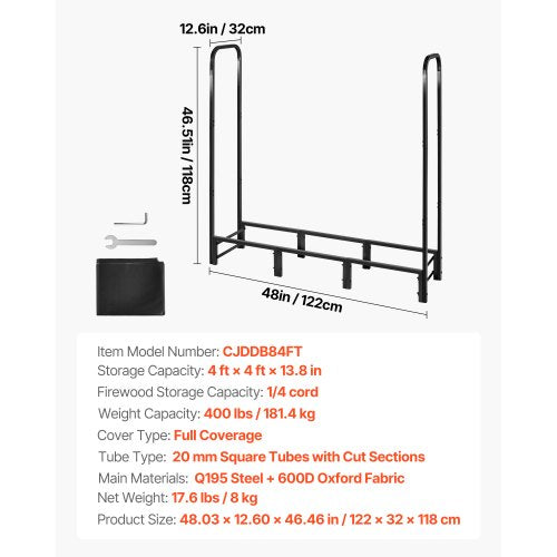 Firewood Rack with Waterproof Cover 4 ft Outdoor Firewood Holder 14 Cord 1