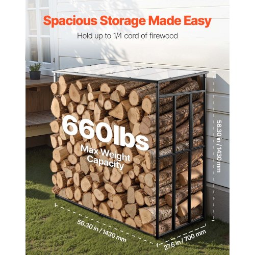 Firewood Rack with Sloped Roof 4 ft Outdoor Firewood Holder 14 Cord Log