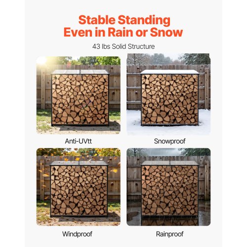 Firewood Rack with Sloped Roof 4 ft Outdoor Firewood Holder 14 Cord Log