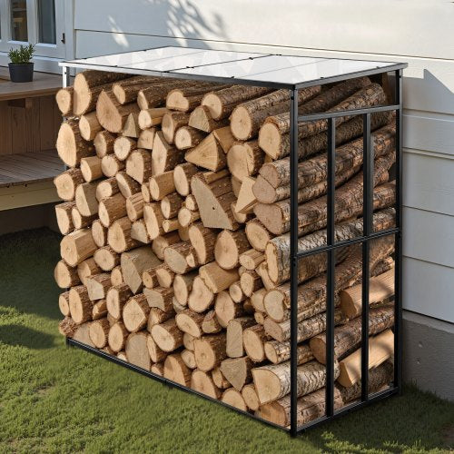 Firewood Rack with Sloped Roof 4 ft Outdoor Firewood Holder 14 Cord Log