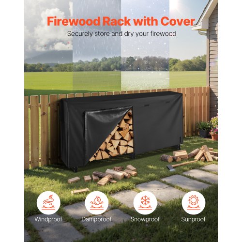 Firewood Rack with Waterproof Cover 8 ft Outdoor Firewood Holder 12 Cord