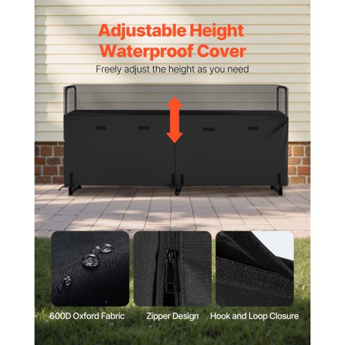 Firewood Rack with Waterproof Cover 8 ft Outdoor Firewood Holder 12 Cord