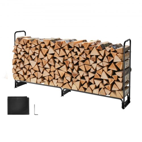 Firewood Rack with Waterproof Cover 8 ft Outdoor Firewood Holder 12 Cord
