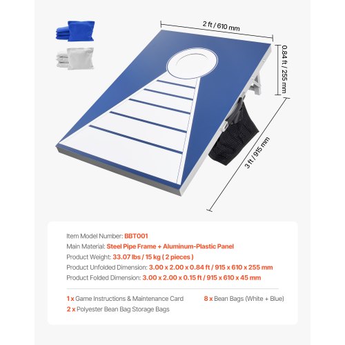 Cornhole Set 3x2 ft Corn Hole Game Boards Aluminum Weatherproof Portable