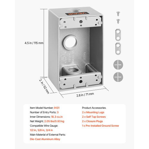 Outdoor Electrical Box 45 x 28 x 2 in Weatherproof Outlet Junction Box