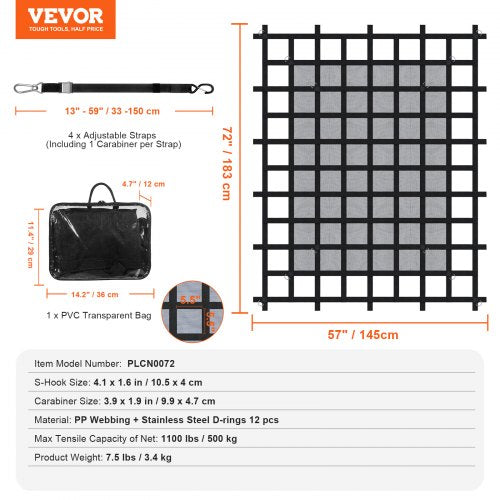 Cargo Net 72 in x 57 in Heavy Duty Truck Cargo Net for Truck Bed 4