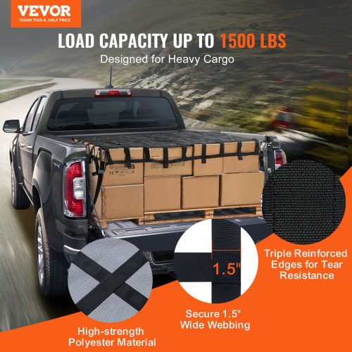 Cargo Net 72 in x 57 in Heavy Duty Truck Cargo Net for Truck Bed 4