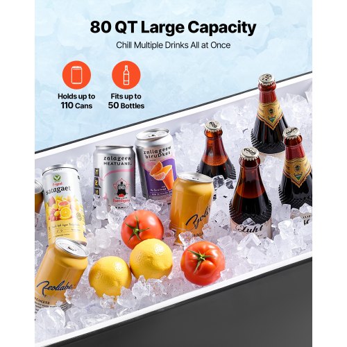 80 Quart Rolling Ice Chest Cart with 2Stage Telescopic Pull Handle and 2