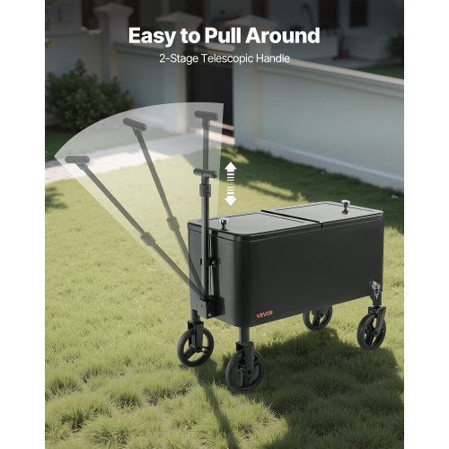80 Quart Rolling Ice Chest Cart with 2Stage Telescopic Pull Handle and 2