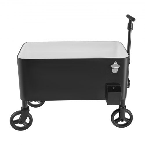 80 Quart Rolling Ice Chest Cart with 2Stage Telescopic Pull Handle and 2