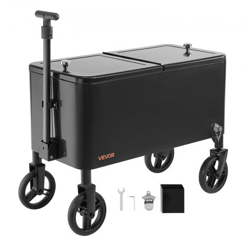 80 Quart Rolling Ice Chest Cart with 2Stage Telescopic Pull Handle and 2
