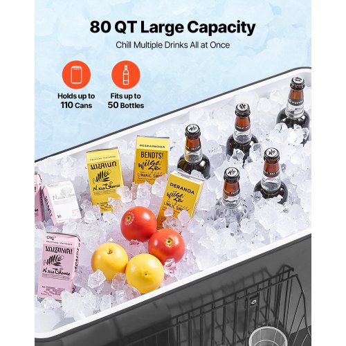80 Quart Rolling Ice Chest Holds up to 50 Bottles 110 Cans Portable