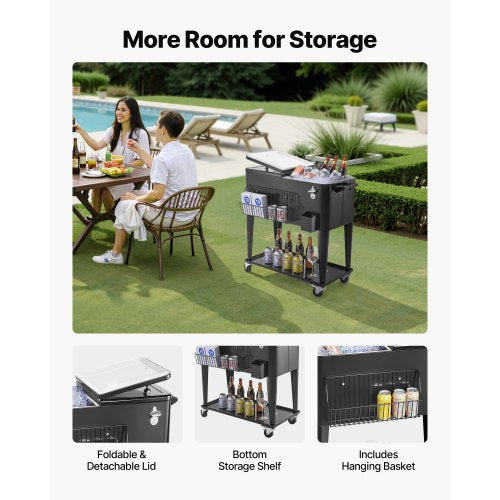 80 Quart Rolling Ice Chest Holds up to 50 Bottles 110 Cans Portable
