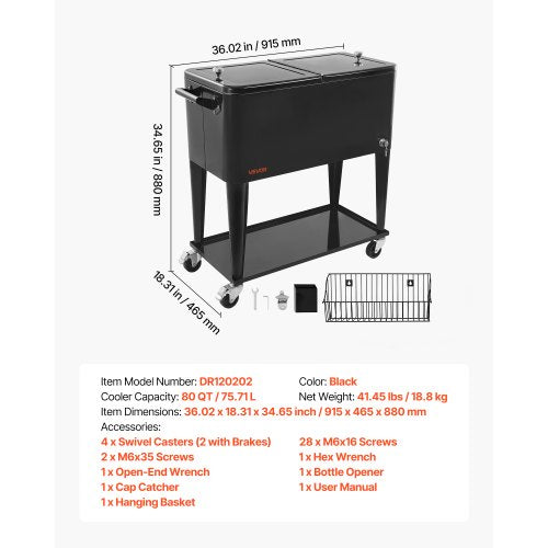 80 Quart Rolling Ice Chest Holds up to 50 Bottles 110 Cans Portable
