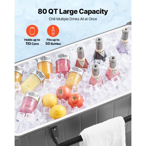 80Qt Rolling Ice Chest Holds Up To 50 Bottles 110 Cans Portable Patio Party