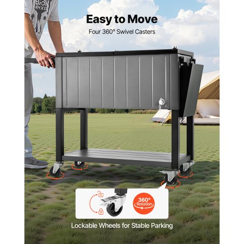 80Qt Rolling Ice Chest Holds Up To 50 Bottles 110 Cans Portable Patio Party