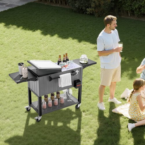 80Qt Rolling Ice Chest Holds Up To 50 Bottles 110 Cans Portable Patio Party