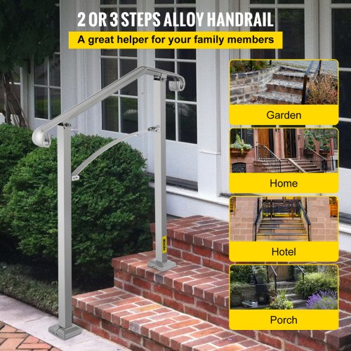 Outdoor Stair Railing Fit 2 or 3 Steps Alloy Metal Handrailing Front Porch
