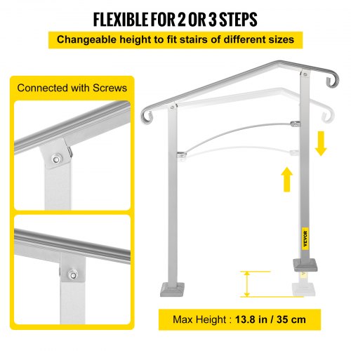 Outdoor Stair Railing Fit 2 or 3 Steps Alloy Metal Handrailing Front Porch