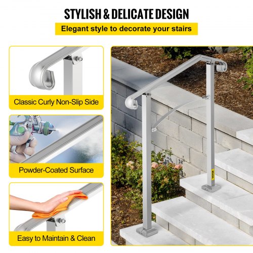 Outdoor Stair Railing Fit 2 or 3 Steps Alloy Metal Handrailing Front Porch