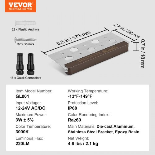 LED Hardscape Lighting 68 Inch Retaining Wall Lights 3W 12V24V ACDC Low