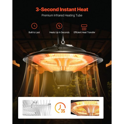 Hanging Patio Heater 1500W Electric Space Infrared Heater IP34 Protection