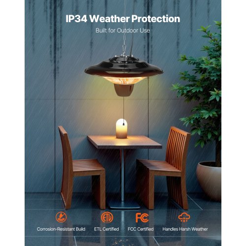 Hanging Patio Heater 1500W Electric Space Infrared Heater IP34 Protection