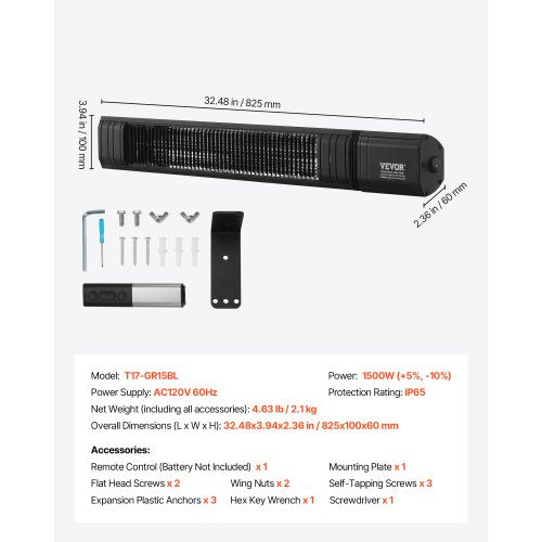 Infrared Heater 1500W Electric Space Infrared Carbon Heater with Remote