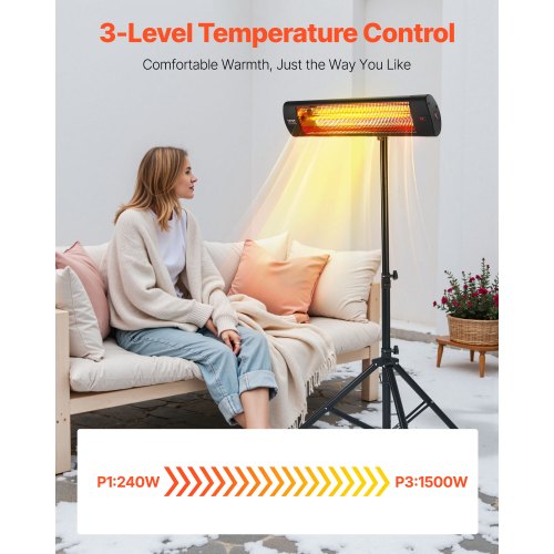 Infrared Heater 1500W Electric Space Heater with Remote Control LED Screen