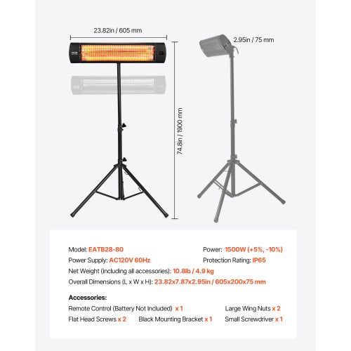 Infrared Heater 1500W Electric Space Heater with Remote Control LED Screen