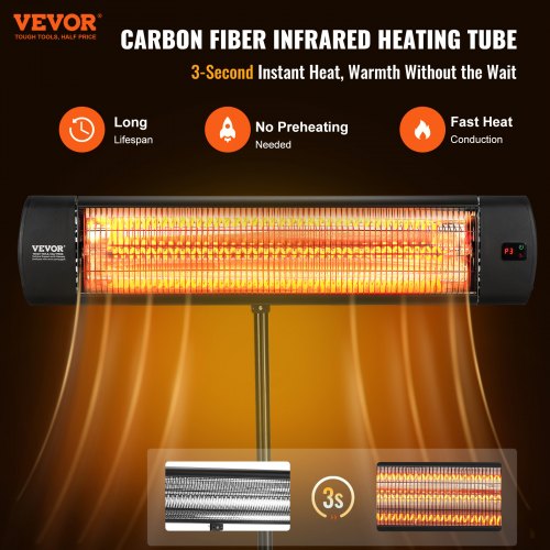Infrared Heater 1500W Remote Control Electric Space Heater LED Screen