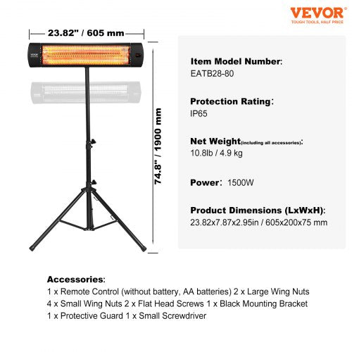 Infrared Heater 1500W Remote Control Electric Space Heater LED Screen